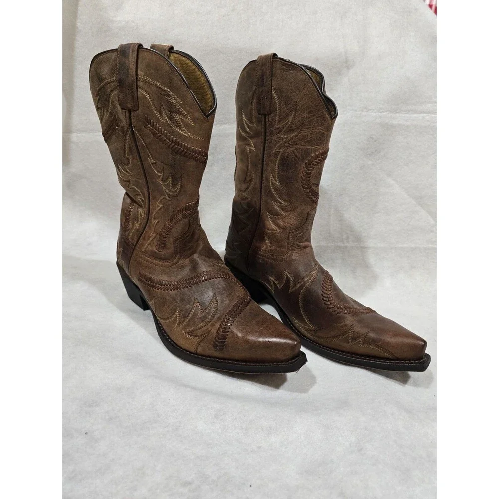Laredo Mens Jag Western Cowboy Boots 68425 Brown Leather Snip Toe Size 13